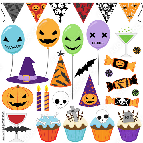 Set of vector Halloween party elements