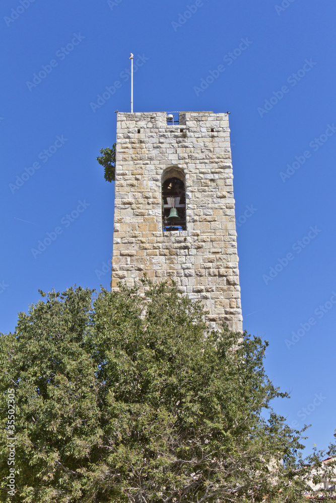 Tower with a bell in Antibes, cote d'azur, southern France