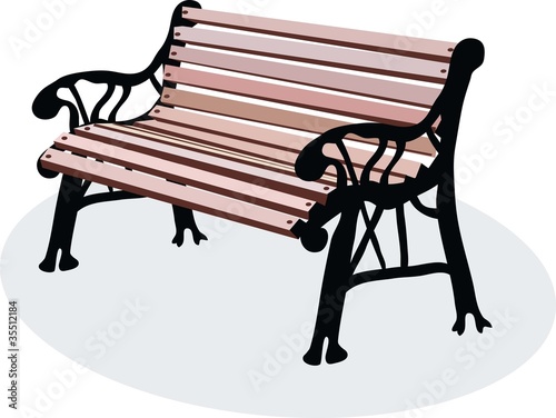 a vectorial image of wooden bench is in a park
