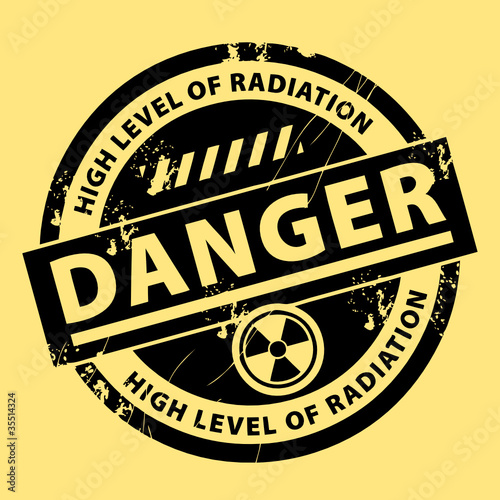 Nuclear danger warning stamp, vector illustration