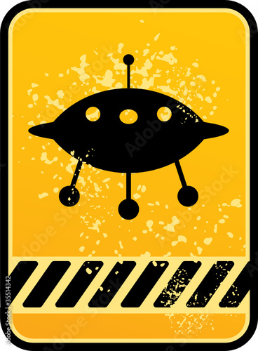 Grunge UFO area warning sign, vector