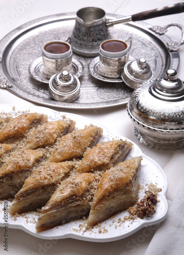 Ramadan dessert baklava and turkish coffee