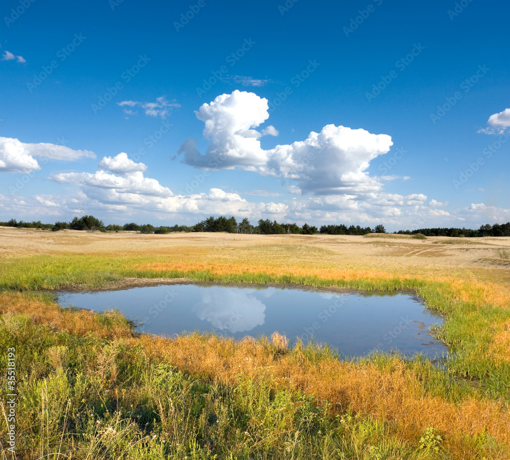 small lake in steppe