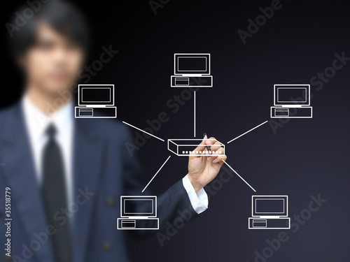 Картината върху платно Businessman write Star topology