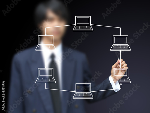 Foto Businessman design Ring topology network