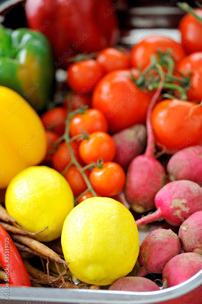 Colorful fresh group of fruits and vegetables