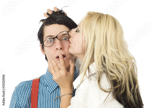 Surprised by Valentine kiss