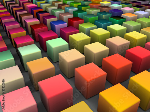 3d render of beveled cubes in multiple bright colors
