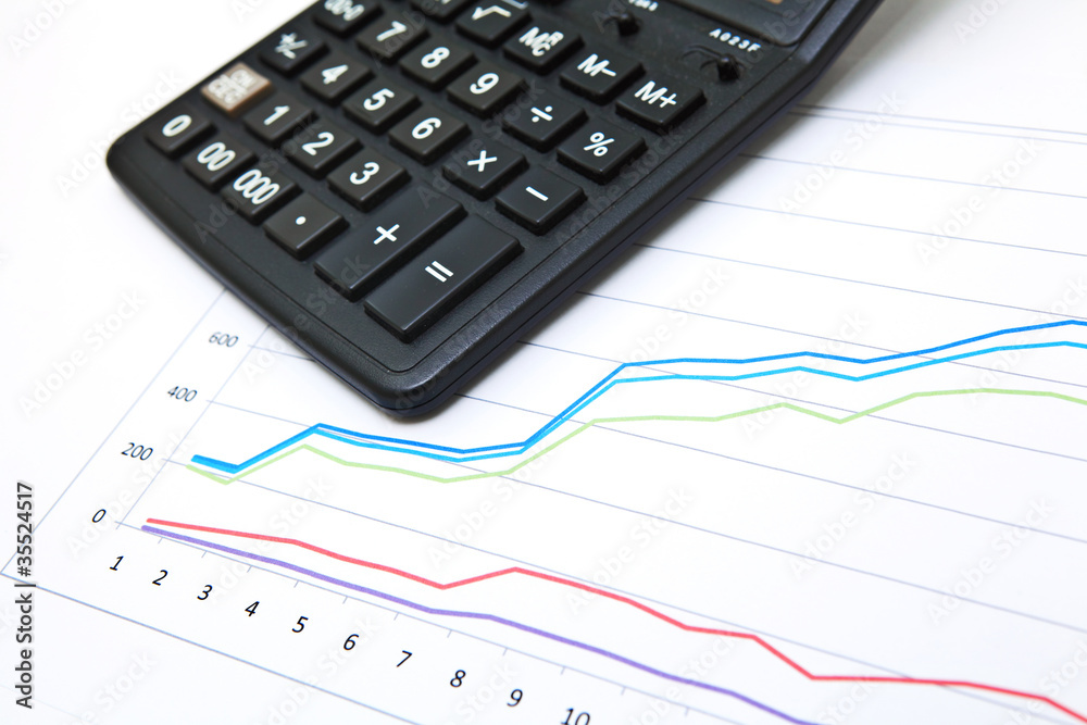 business table with chart and calculator business table with chart and calculator