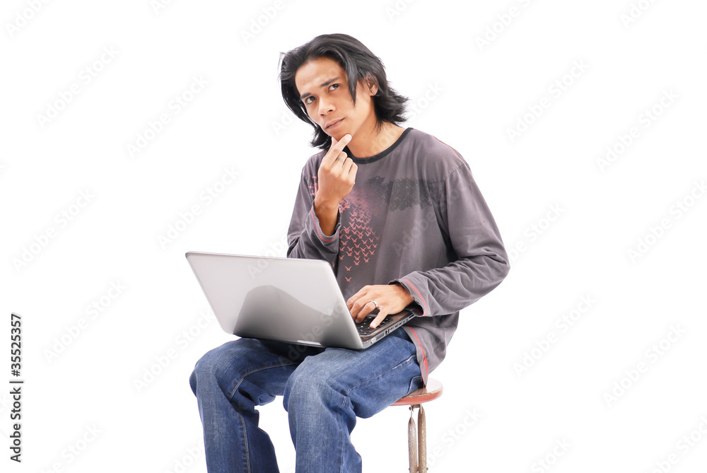 Guy Thinking About Something on The Computer Guy Thinking About Something on The Computer