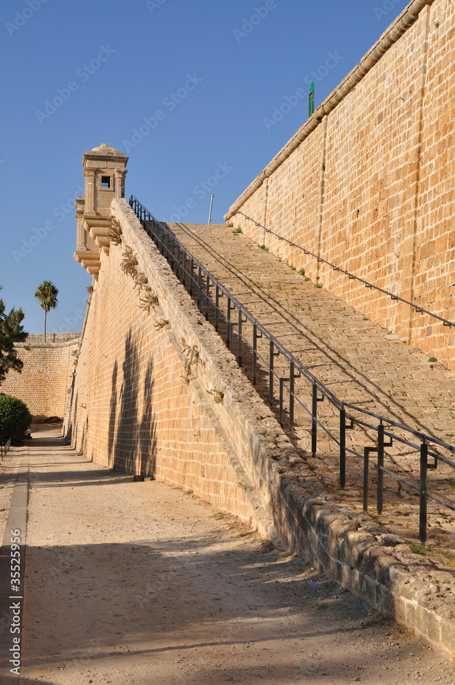 Wall of Acre fortifications. Israel.