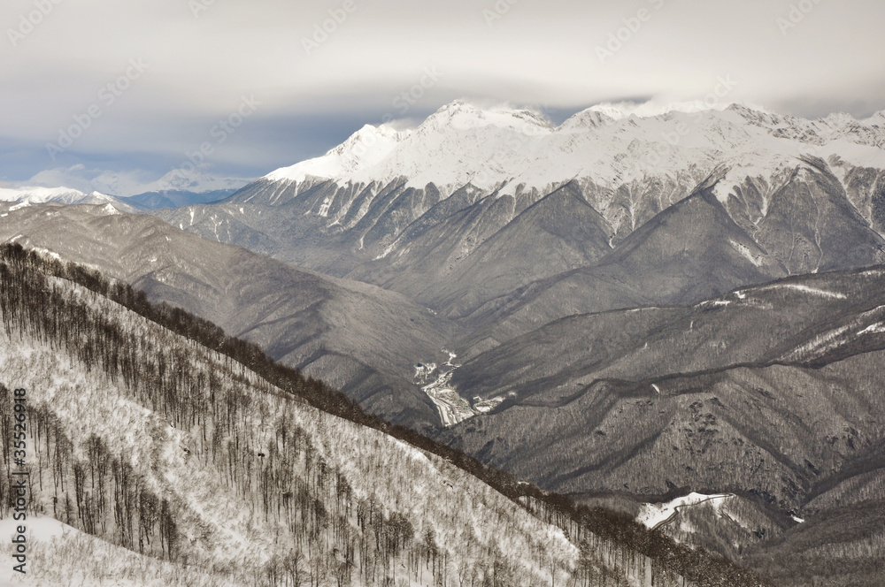 Winter view of the mountains of Krasnaya Polyana