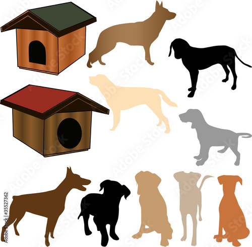 silhouette of a dog, and kennels