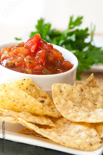 Peach Mango Salsa with Whole Wheat Chips