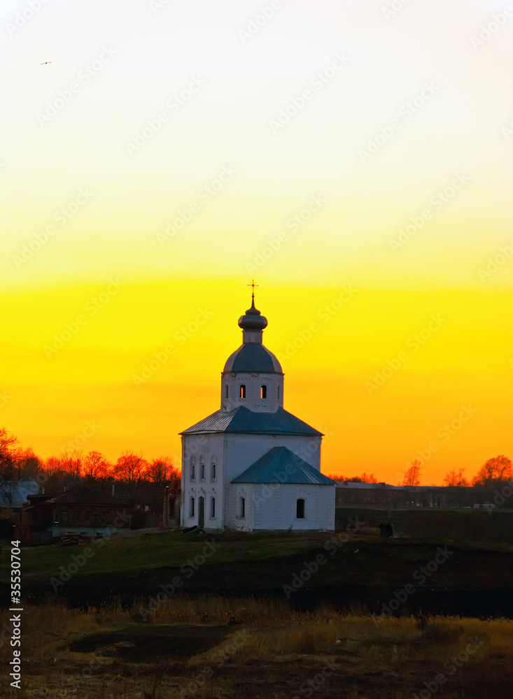 Russian chapel on sunset