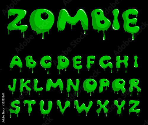 Vector bright green alphabet on a black background
