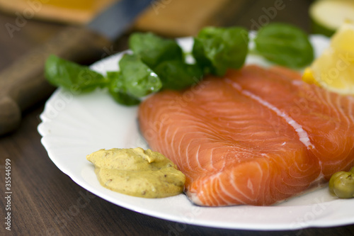 Raw salmon for cooking