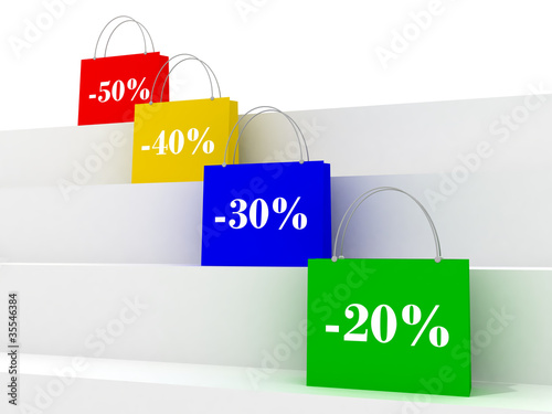 colorful sale bags with discount signs