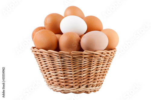 basket filled with eggs,isolated on white