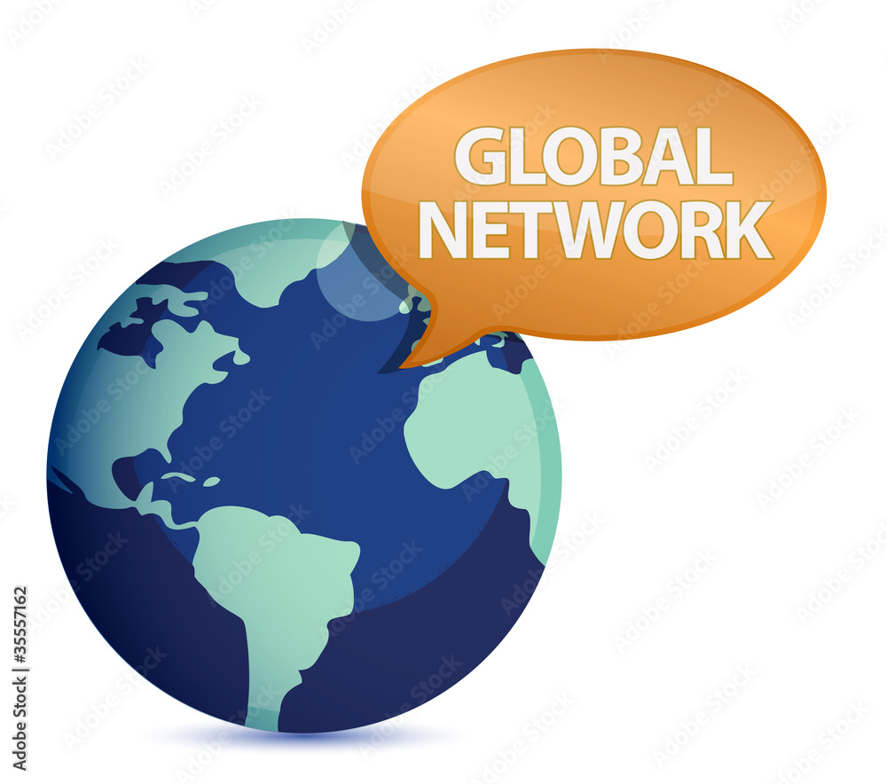 Globe with global network message illustration Globe with global network message illustration
