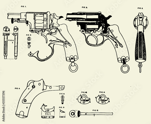 Vintage Colt Revolver Drawing Vector 01