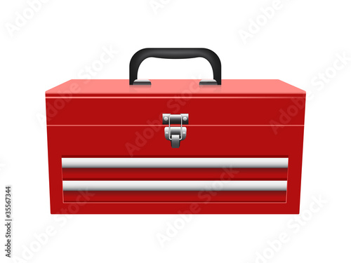 closed red toolbox isolated on white background