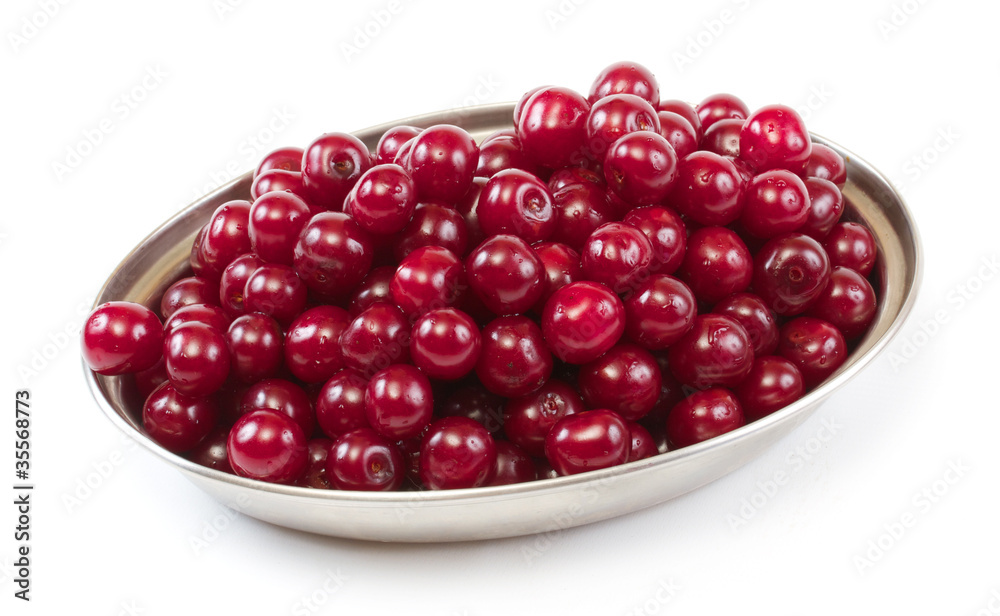 Bowl with ripe cherries. Isolated on a white background. Bowl with ripe cherries. Isolated on a white background.