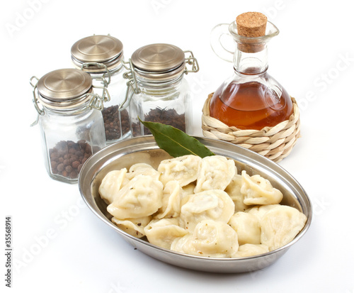 Meat Dumplings - russian pelmeni - with laurel