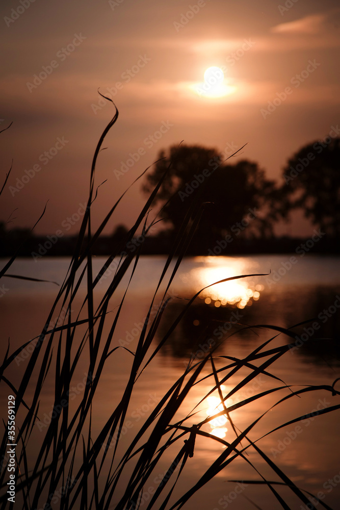Naklejka premium zachód słońca nad jeziorem
