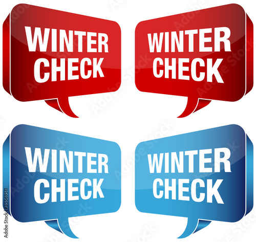 Sprechblasen rot/blau "WINTERCHECK"