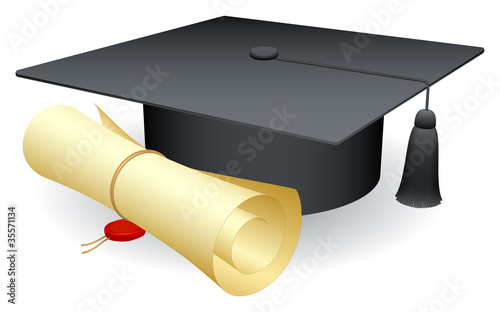 Graduation cap and diploma.