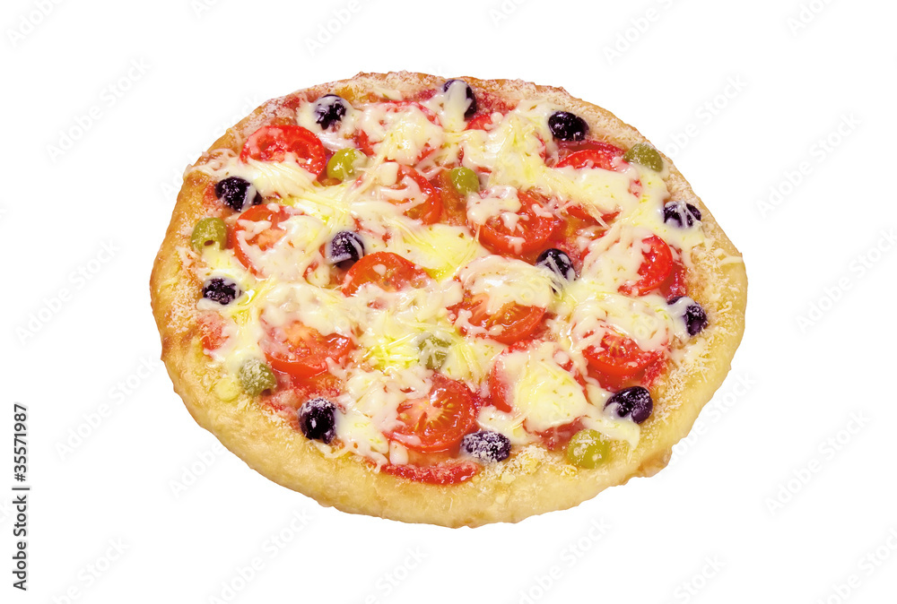 Pizza with olives and tomatoes closeup Pizza with olives and tomatoes closeup