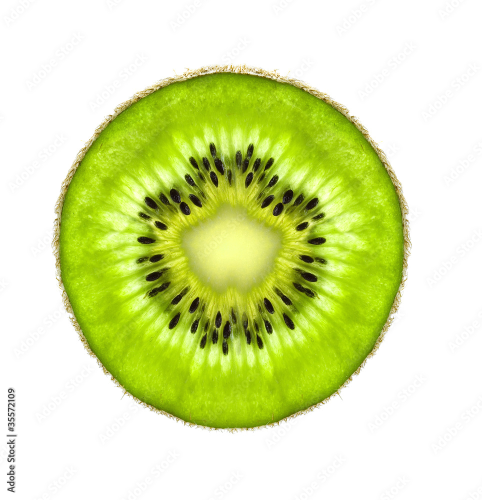 Closeup of kiwi slice isolated on white background Closeup of kiwi slice isolated on white background