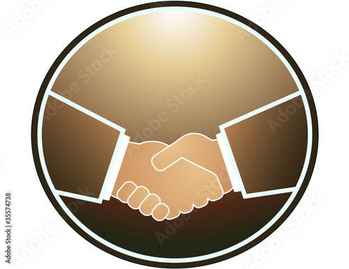 Brown handshake in round frame and light