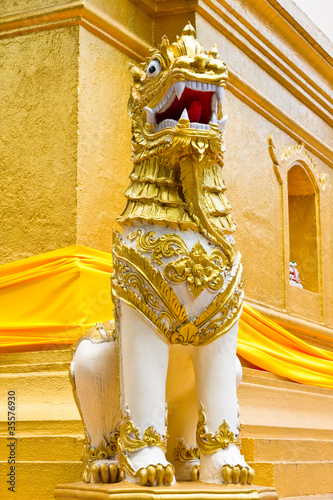 Lion statue in a temple, northern of Thailand.