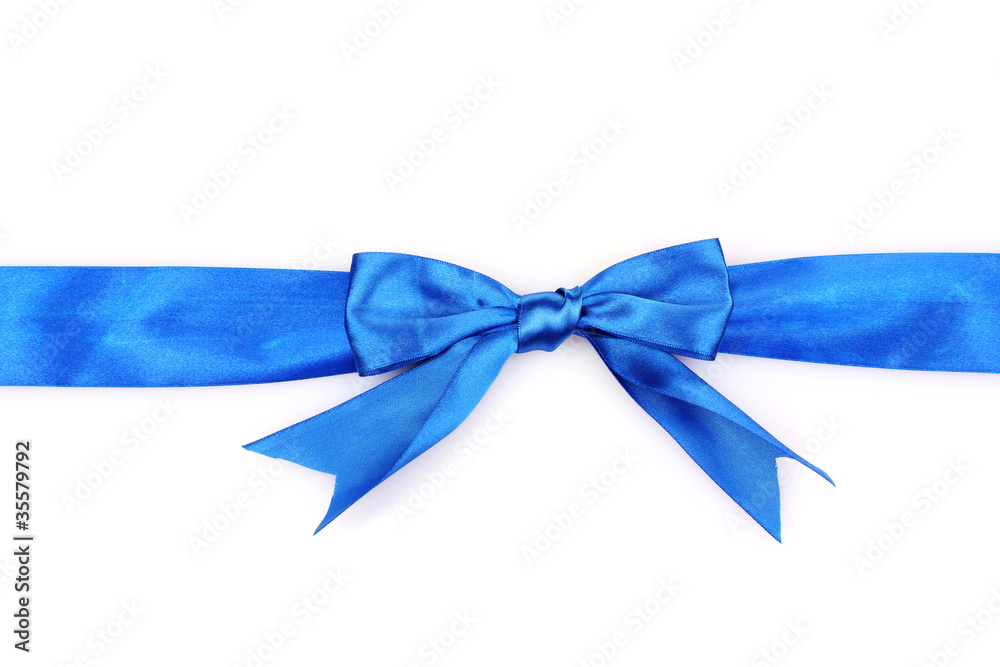 Blue ribbon and bow isolated on white background Blue ribbon and bow isolated on white background