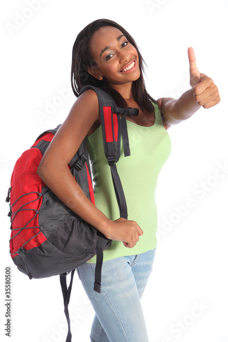 African American teenage school girl happy success