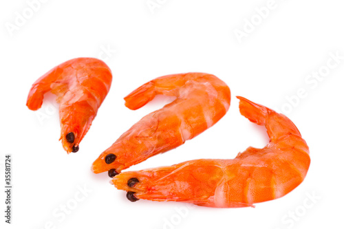 Cooked shelled tiger shrimp isolated on white
