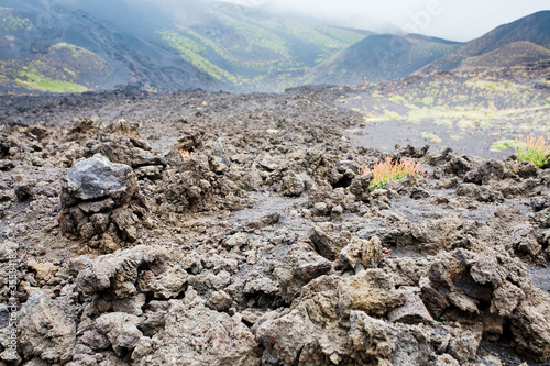 lava rocks close up on volcano slope of Etna photo