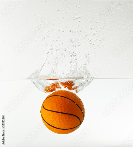basketball under water with splash isolated on white background