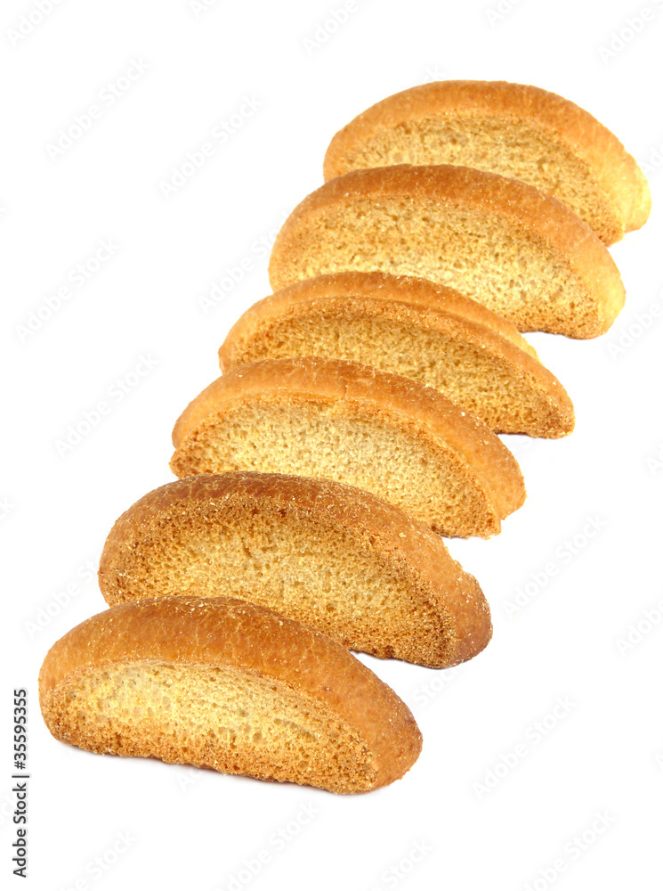 Delicious vanilla rusks isolated on a white background