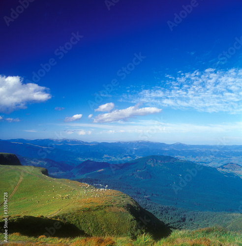 Mountain landscape with sheep.