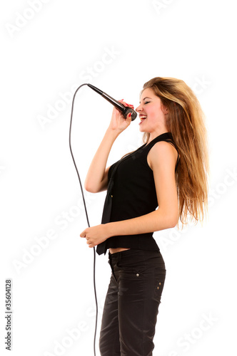 girl singing with microphone