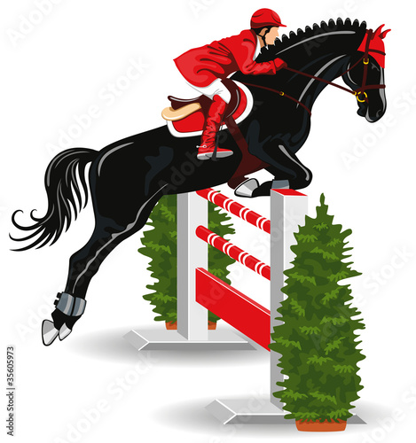 Jumping horse and jockey