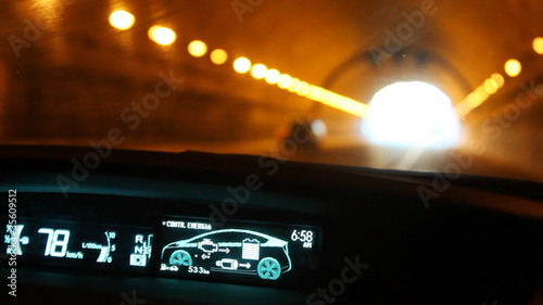 Driving through tunnel in car