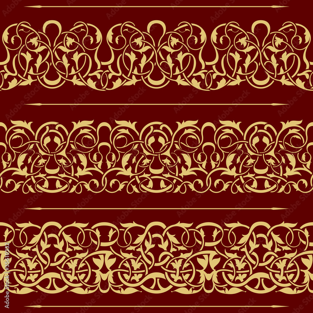 Collection of gold floral seamless border design element Collection of gold floral seamless border design element