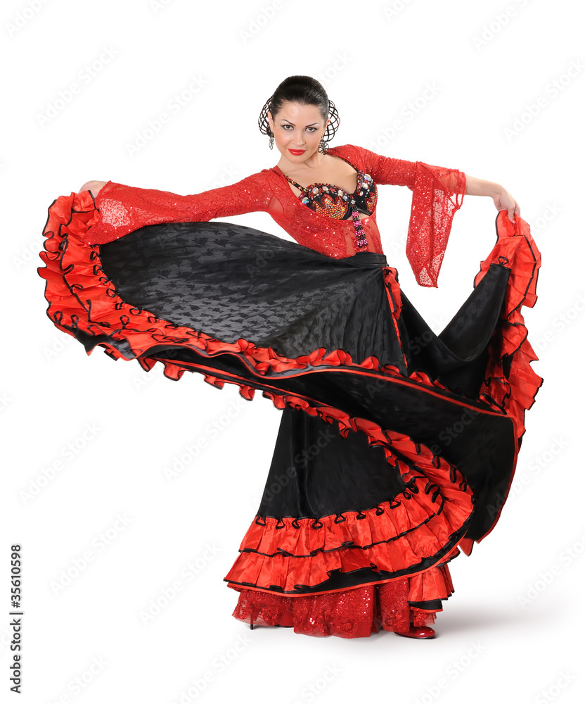 Young elegance flamenco dancer in action - obrazy, fototapety, plakaty 