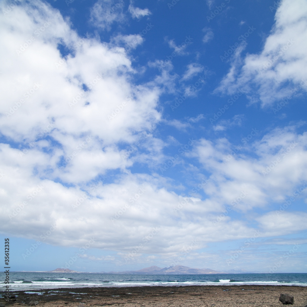Lanzarote, Canary Islands, as seen from the north of Fuerteventu Lanzarote, Canary Islands, as seen from the north of Fuerteventu