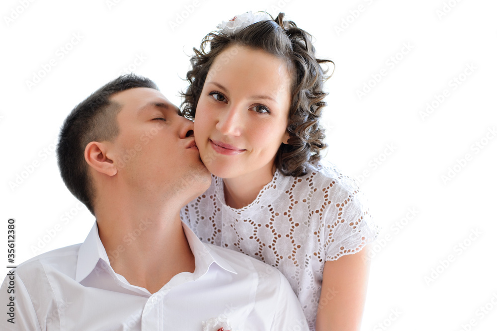 woman with man near by kissing her woman with man near by kissing her