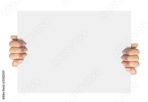 Advertising. hand hold on a paper